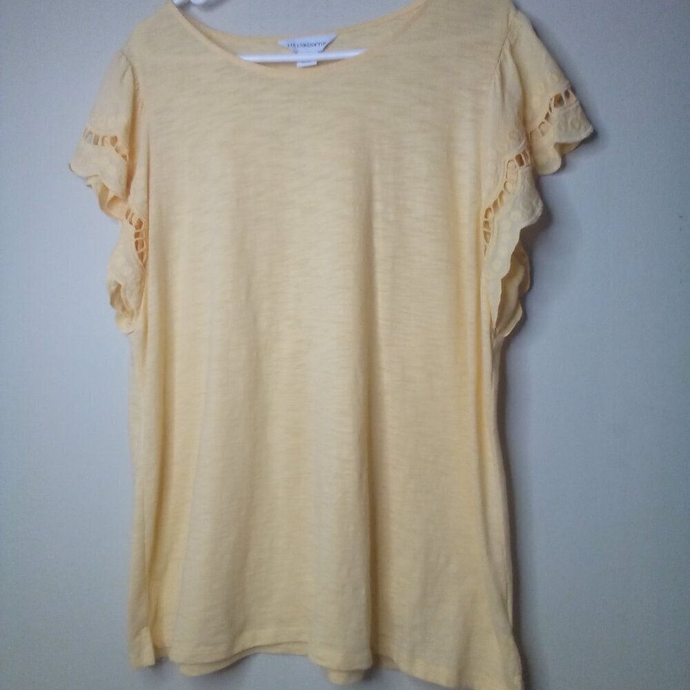 Liz Claiborne Shirt Women XL Eyelet Scallop Short Sleeve Peach Light Orange - Picture 1 of 15